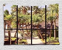 Vista 46 de Ambesonne Tapiz de paisaje urbano, vista nocturna al patio con sillas de café de calle, plantas en macetas, estampado de Roma, colgante de pared