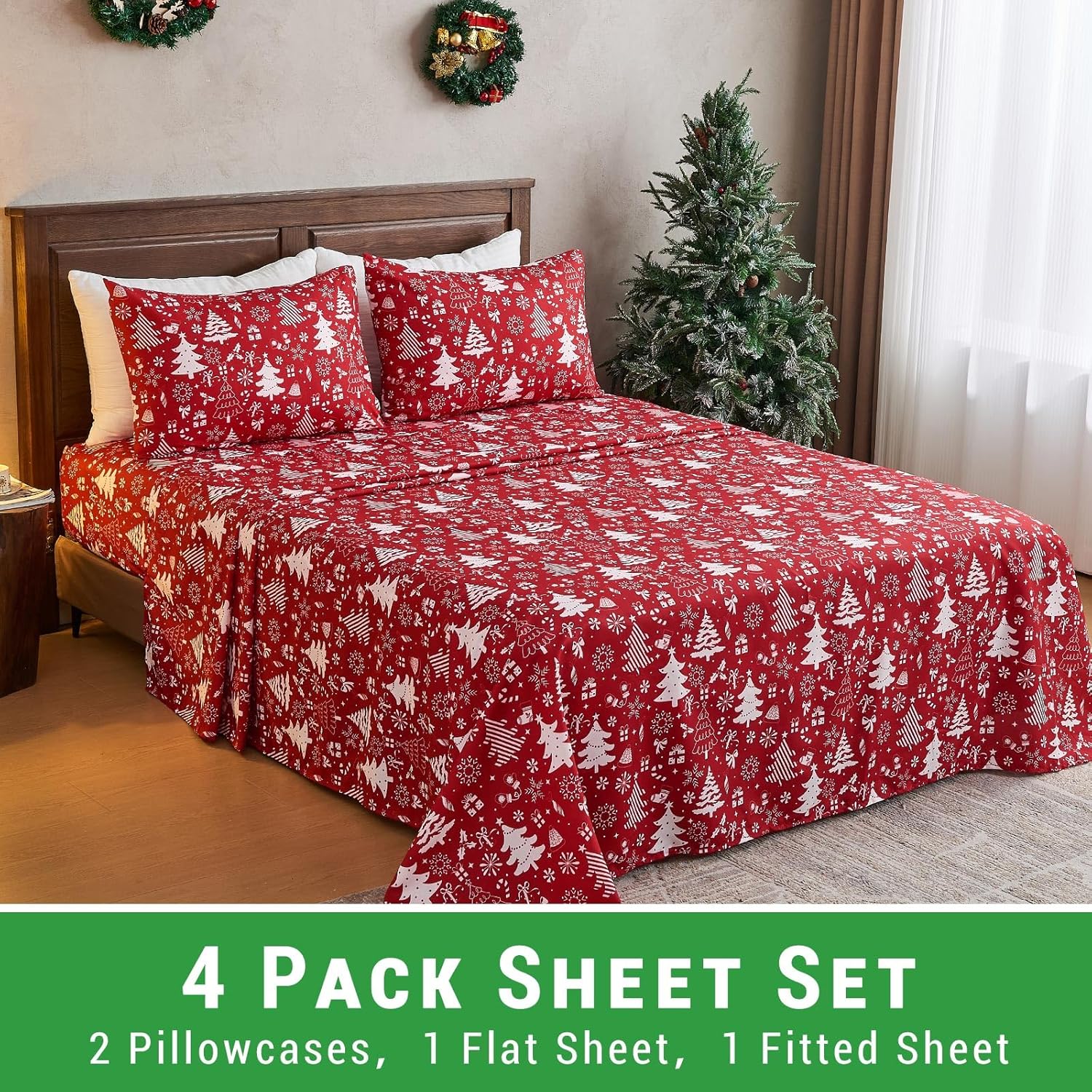 Gogreen 4PC Queen Sheet Set Fit 16", Breathable Microfiber Soft Queen Sheet Set Warm Sheets, Luxury Hotel Style Home Decor Queen Bed Sheet Set, Gift for Women, Men