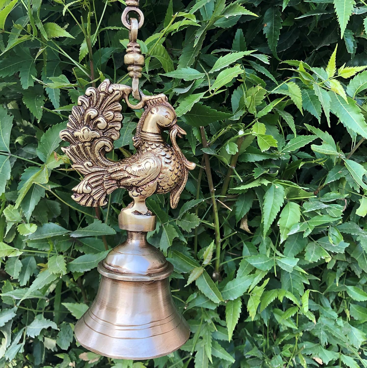Aakrati Devyom Hanging Brass Metal Made Designer Bell With Bird And Chain - Unique Design Metal Craft