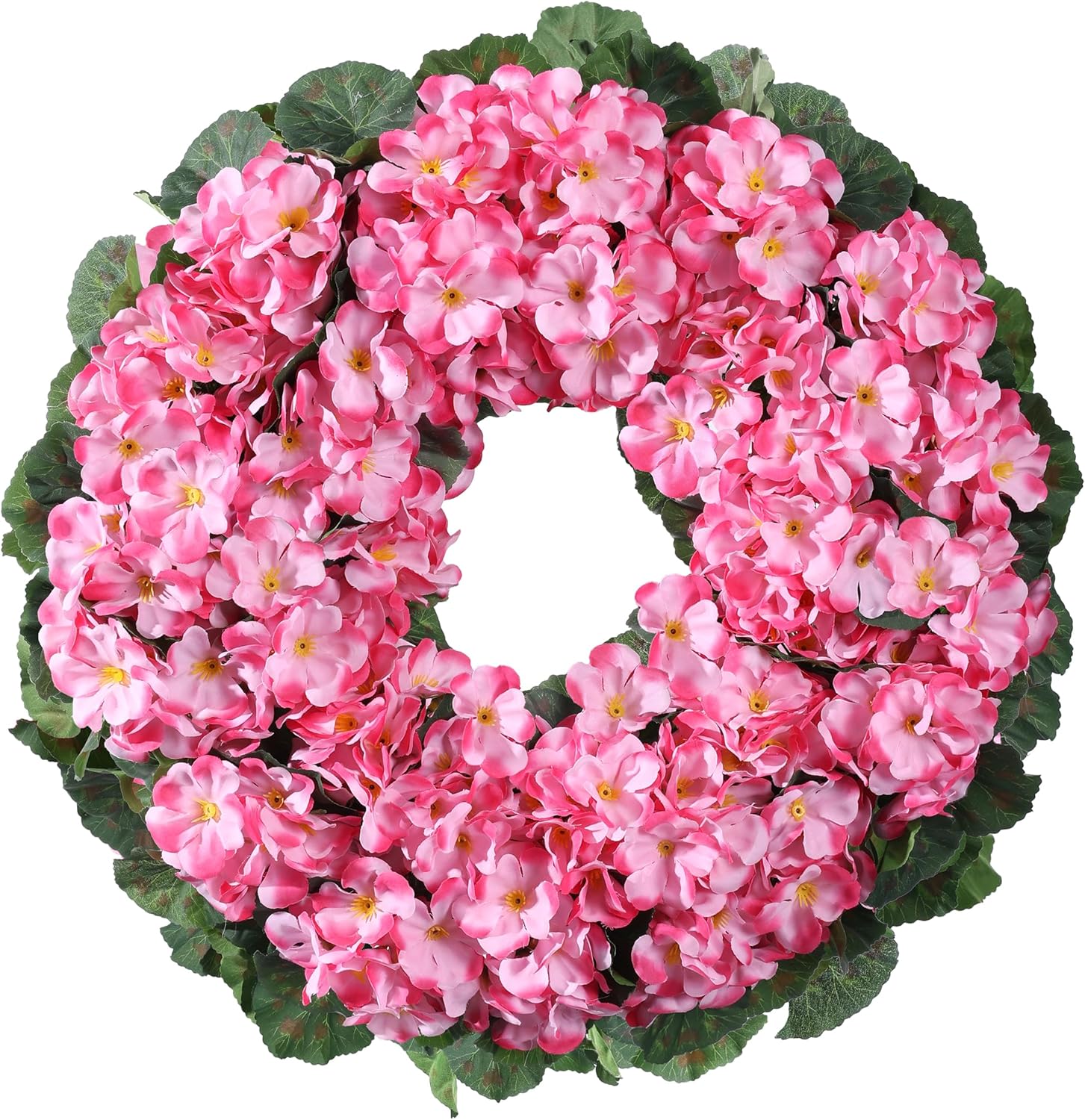 Artificial Geraniums with Leaves Wreath for Front Door 17.7 Inch Realistic Spring Wreath Tropical Artificial Flowers Door Wreath for Home Decor, Porch, Window, Farmhouse Wall Decoration