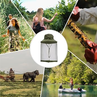 Mosquito Head Net Hat Hats with Removable Veil Net Mesh Hiking Fishing Gardening Protect from Bee Mosquito for Women Men