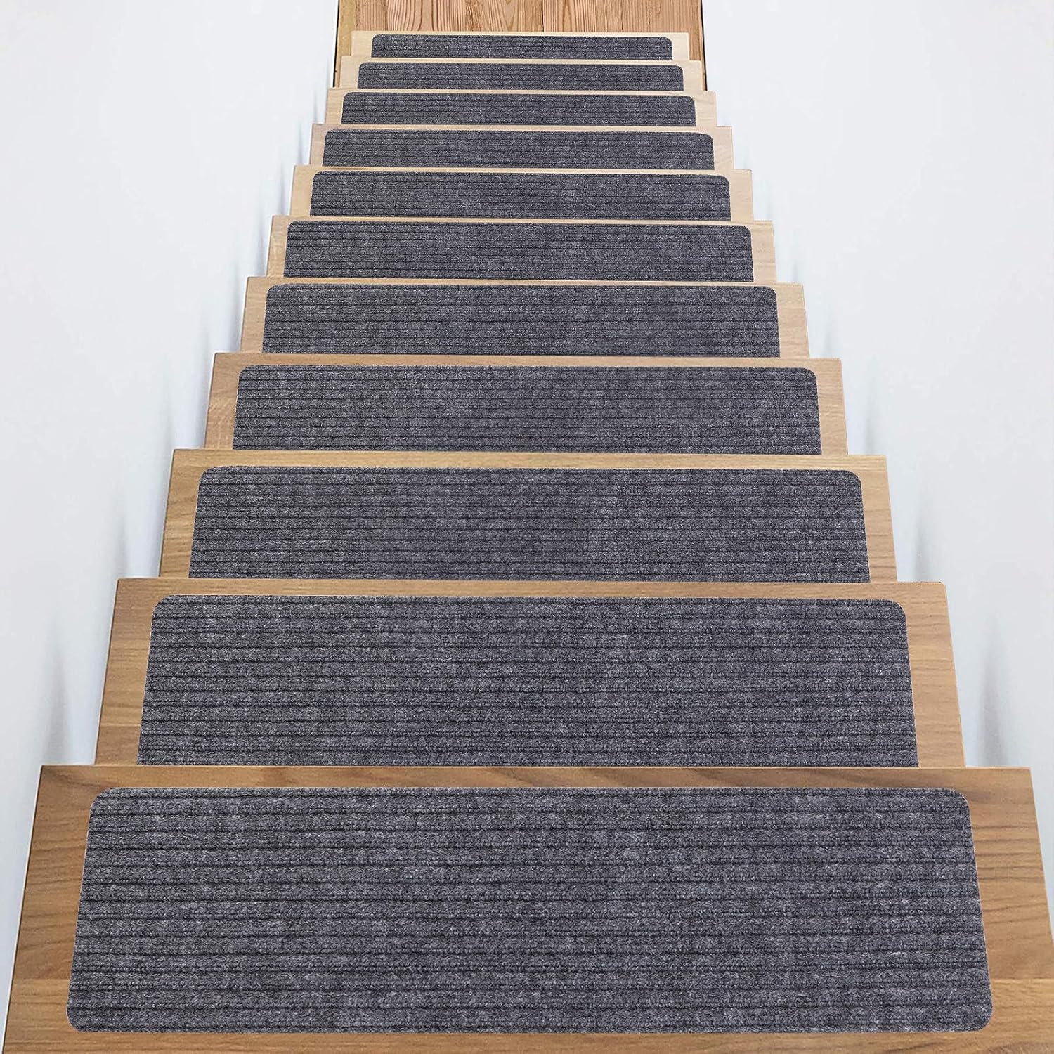 Stair Treads Non-Slip 16 Pack 8"x30" - Carpet Stair Runner for Indoor Wooden Steps with TPE Backing & Anti-Skid Surface, Reusable Adhesive Safety Rug for Kids/Elder/Pet-Friendly - Grey