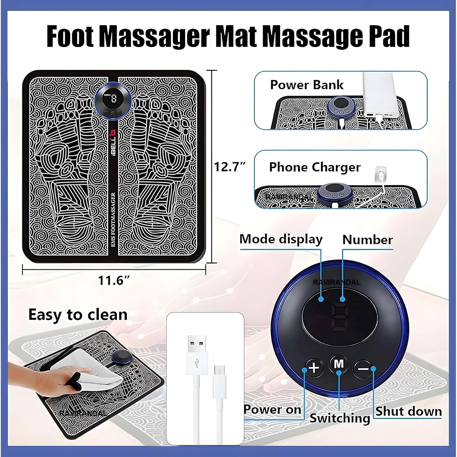 Ibel wireless EMS foot massage - rechargeable and foldable foot massage mats with 8 mode and 19 intensity levels. Portable pain relief machine for circulation, relaxation and stress relief Ibel wireless EMS foot massage - rechargeable and foldable foot massage mats with 8 mode and 19 intensity levels. Portable pain relief machine for circulation, relaxation and stress relief