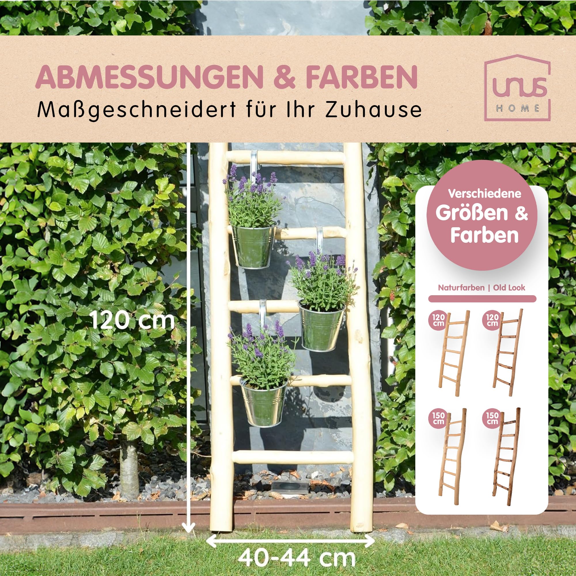 UNUS Dekoleiter Holzleiter Deko Leiter Wand Dekoration Handtuchhalter 120cm 5 Stufen Old Look