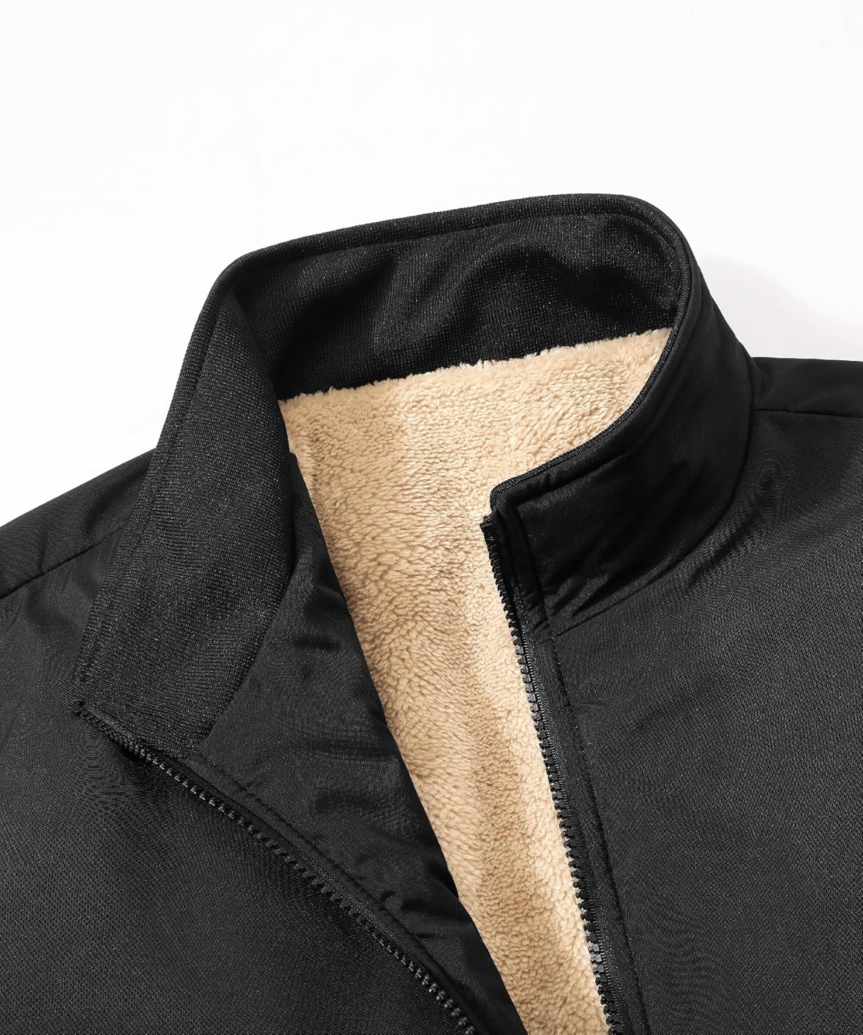 DAVID.ANN Men's Stand Collar Fleece Lined Jacket Winter Warm Zip Up Outwear Coat - Image 3