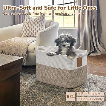 Goodpick 50L Large Woven Rope Storage Basket, Rectangle, Light Brown