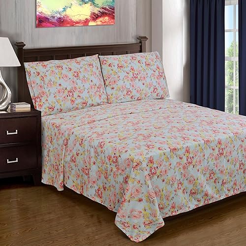 Superior - juego de sábanas de 300 hilos de algodón, estampado Alderwood, tamaño California King, azul marino, Algodón, Bellflower, gemelo