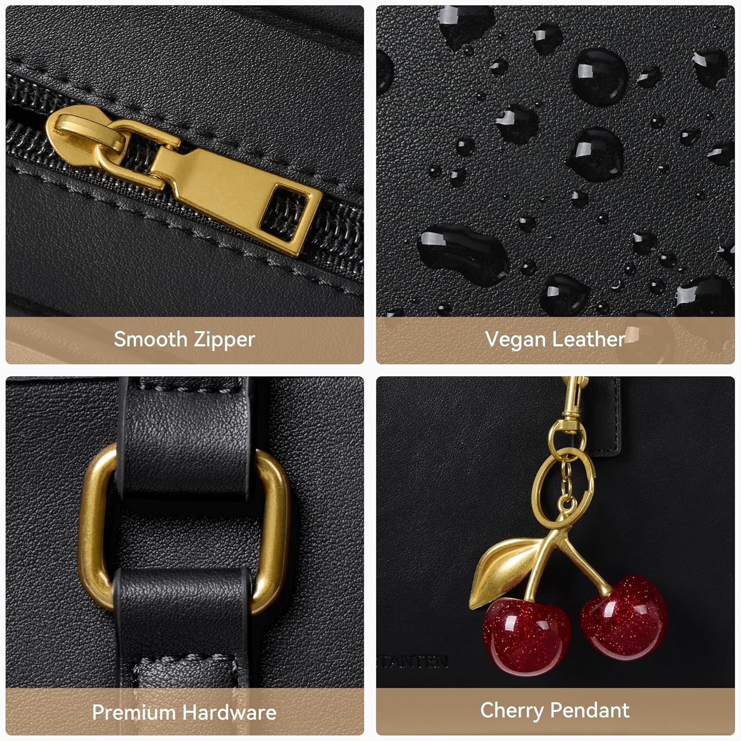 BOSTANTEN Shoulder Bag for Women Vegan Leather Purse with Cherry Charm Medium Handbag with Zipper for Daily Use