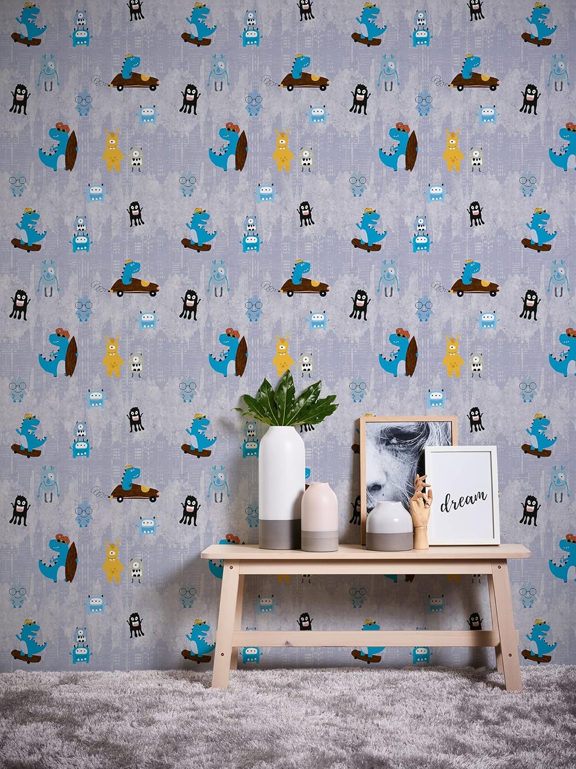A.S. Création Dinosaur Wallpaper Little Love Non-Woven Wallpaper 10.05 m x 0.53 m Blue Yellow Brown Made in Germany 381211 38121-1