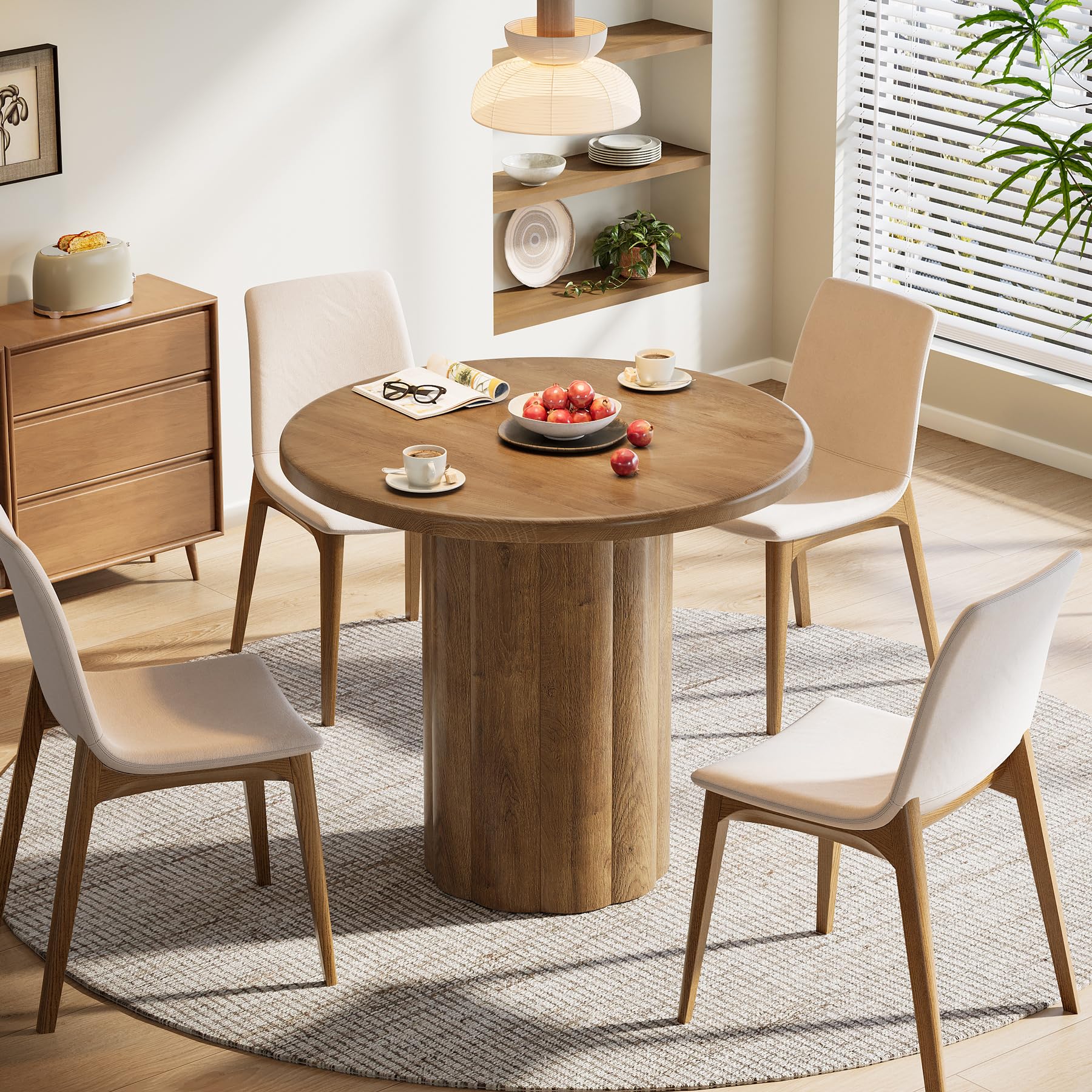 Tribesigns Table à Manger Ronde 80 cm pour 2-4 Personnes, Petite Table de Cuisine avec Base Solide pour Salle à Manger, Salon (Marron)