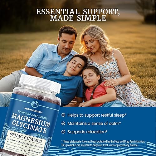 Miniatura 3 de Gomitas de Glicinato de Magnesio 600MG  Apoyo para el Sueño, la Calma y la Relajación  60MG de Magnesio Elemental por Porción  Sabor Uva, Sin Gluten