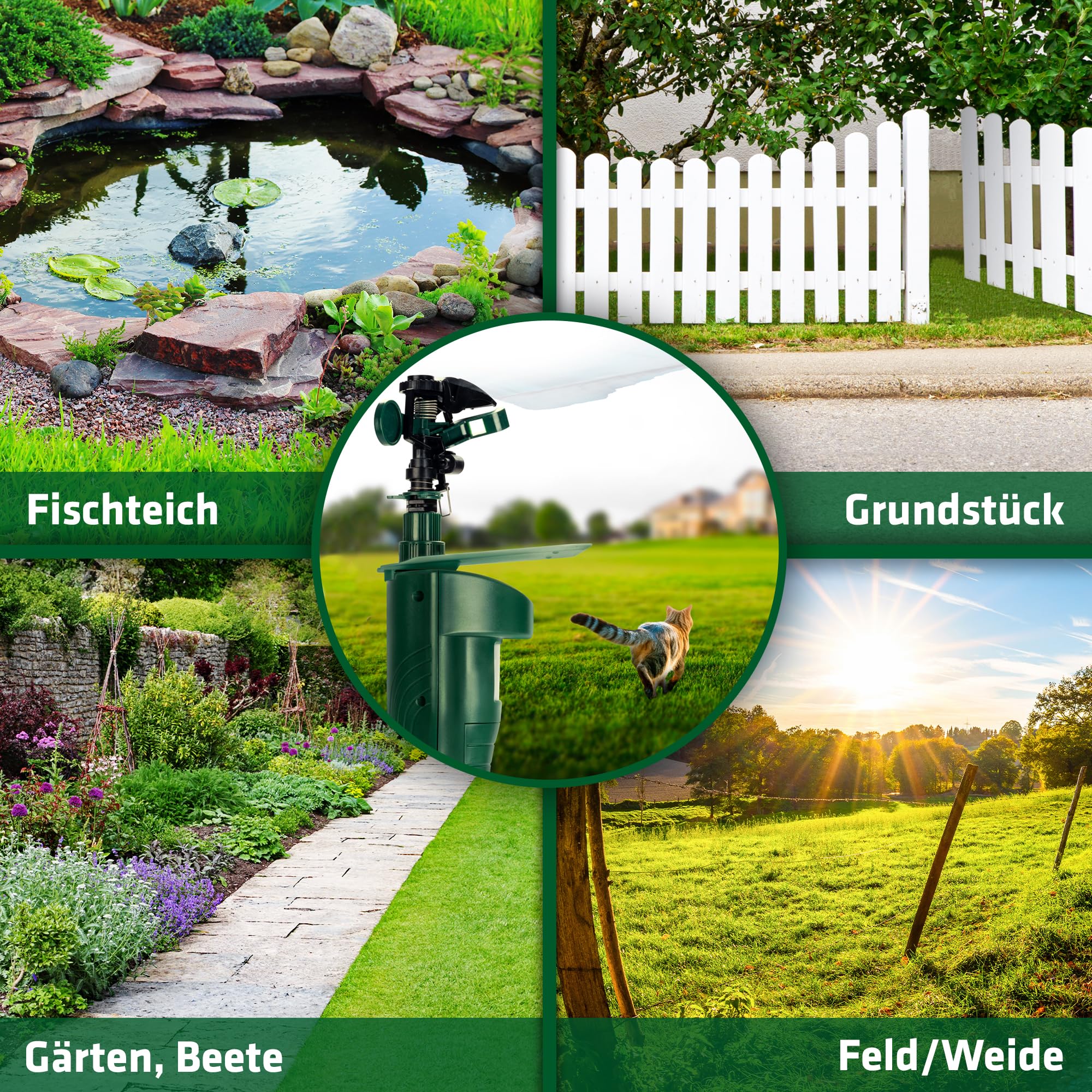 GARDIGO® Wasserstrahl Tiervertreiber I Vogelabwehr, Reiherschreck, Katzenschreck für Garten | PIR-Bewegungsmelder I Reichweite bis zu 10 m I Vogelschreck, Katzenabwehr, Hundeabwehr | Inkl. Batterien