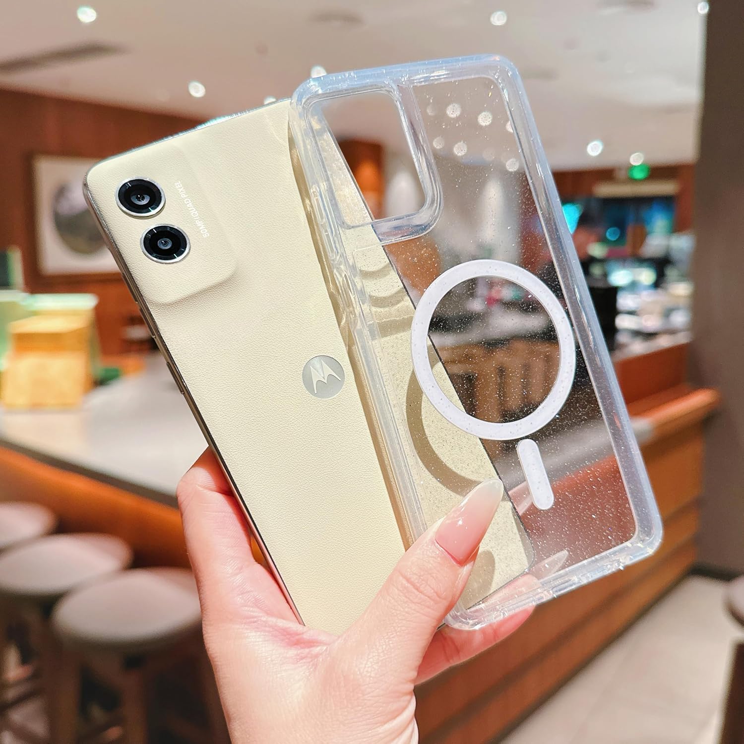 phylla for Motorola Moto G Play 6.5" 5G 2024 Phone case [Compatible with MagSafe] Luxury Glitter Sparkle Shiny Bling Magnetic Cover [Military-Grade Protection] Soft Shockproof Bumper (Clear) image 5