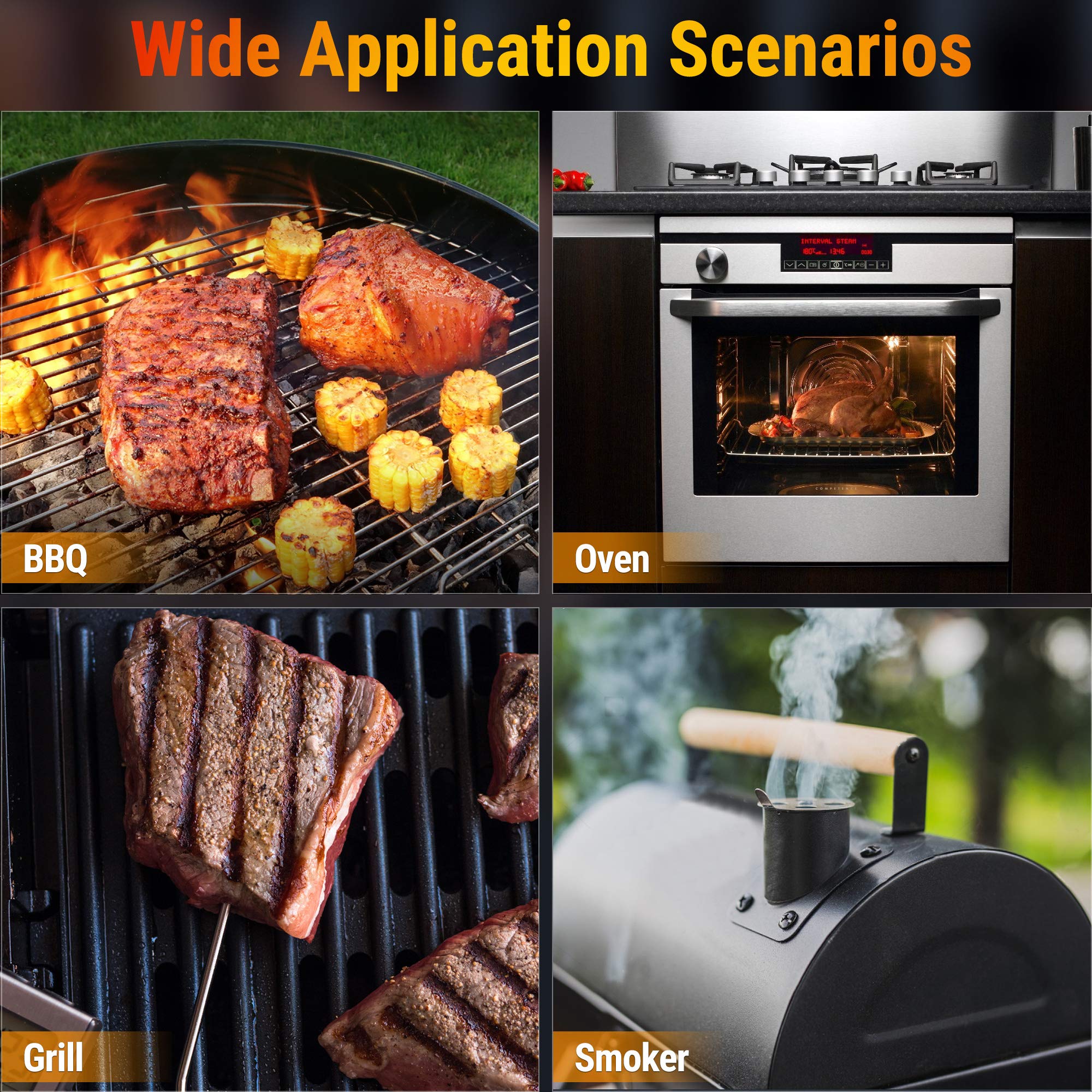 ThermoPro TP07 Thermomètre de Cuisson Numérique Sans Fil et À Distance Thermomètre pour Viande Dinde Grill Four Cuisine Fumoir Barbecue avec Donde, Portée de 90M