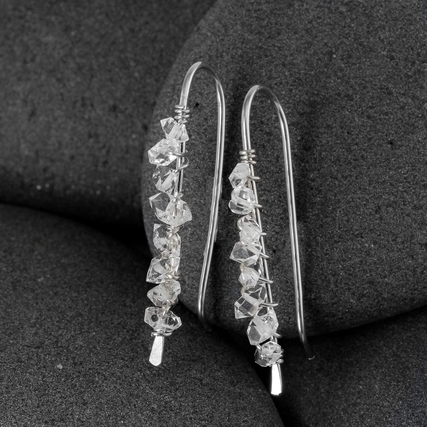 Herkimer Diamond Ear Climbers in Solid Sterling Silver, 14K Gold Fill, or 14K Rose Gold Fill; Handmade by Lotus Stone Design