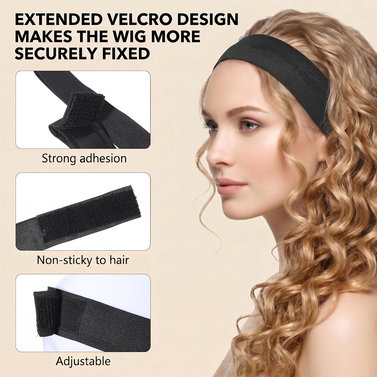 Gjinxi 3 PCS Wig Elastic Bands Sizes Per Pack for Lace Front, Non-Slip Adjustable Band Black Wig Wrap Strap To Lay Edges Scarf Keeping Grip Glueless Melting Lace Frontal Edge Wigs Band