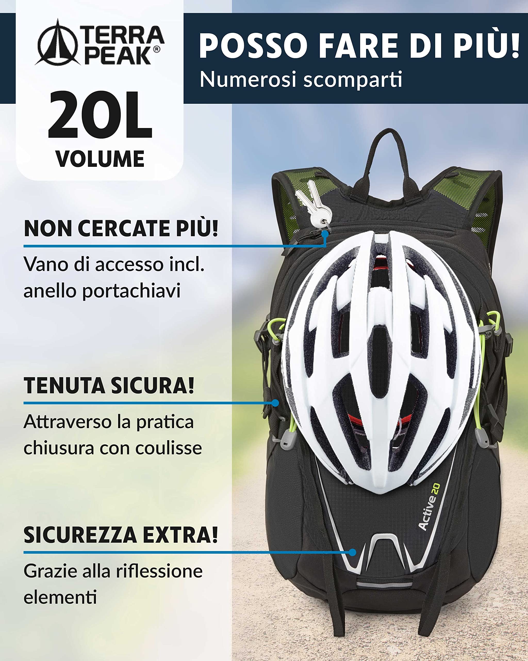 Terra Peak® Zaino da Trekking 20 litri per uomo e donna (ACTIVE 20 PICCOLO) - Zaino da escursionismo, viaggio e montagna da esterno ergonomico e impermeabile con ventilazione posteriore (traspirante)