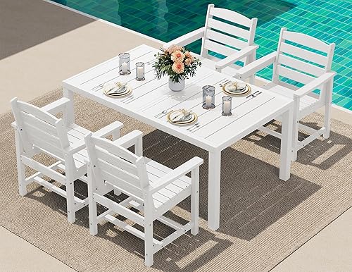 Miniatura 49 de SERWALL Juego de comedor para exteriores de 9 piezas, mesa de comedor expandible de 60 a 83 pulgadas y 8 sillas de polietileno de alta densidad