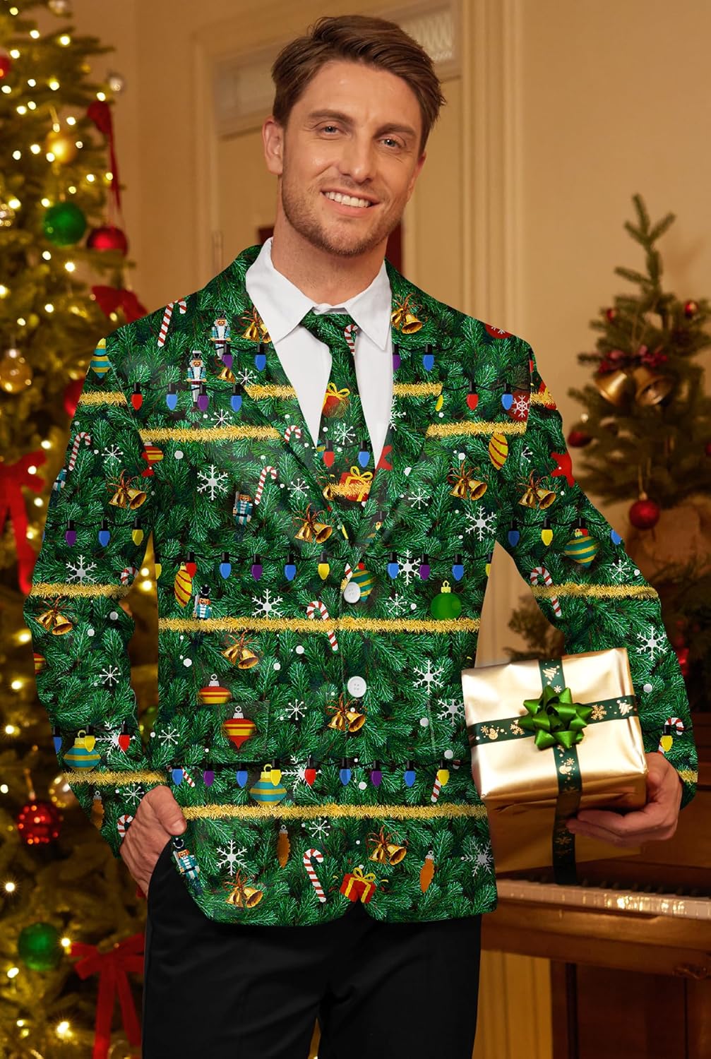 Arvilhill Men's Christmas Blazer with Tie - Ugly X-Mas Festive Jacket - Christmas Theme Party Suit for Men (S-XXL) - Image 4