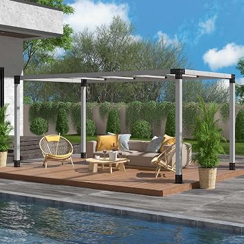 HAPPATIO 10 X 13 Outdoor Pergola Pretreated Wood Pergola for Deck, Backyard, Patio, Wooden Pergola with Brackets and Expansion Screws Grey