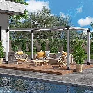 HAPPATIO 10' X 13' Outdoor Pergola Pretreated Wood Pergola for Deck, Backyard, Patio, Wooden Pergola with Brackets and Expansion Screws (Grey)