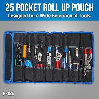 Jonard Tools TK-822 Professional CATV Communications Tool Kit - 25-Piece COAX Cable Installer Set with Crimpers, Strippers, Wrenches, Tester, Flashlight & Roll-Up Pouch