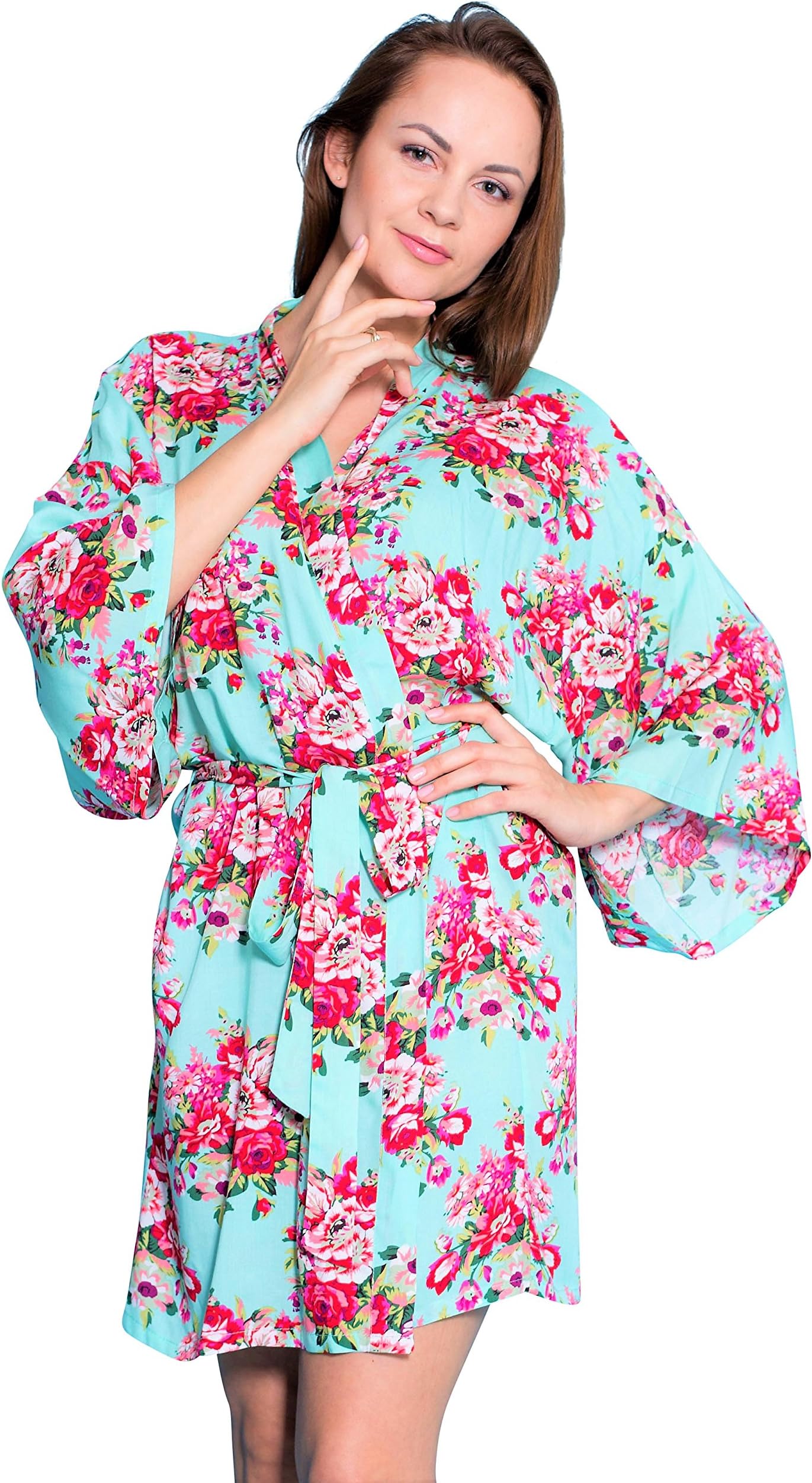 Cotton Floral Kimono Robes for Bride and Bridesmaids Wedding Party Gifts Mint