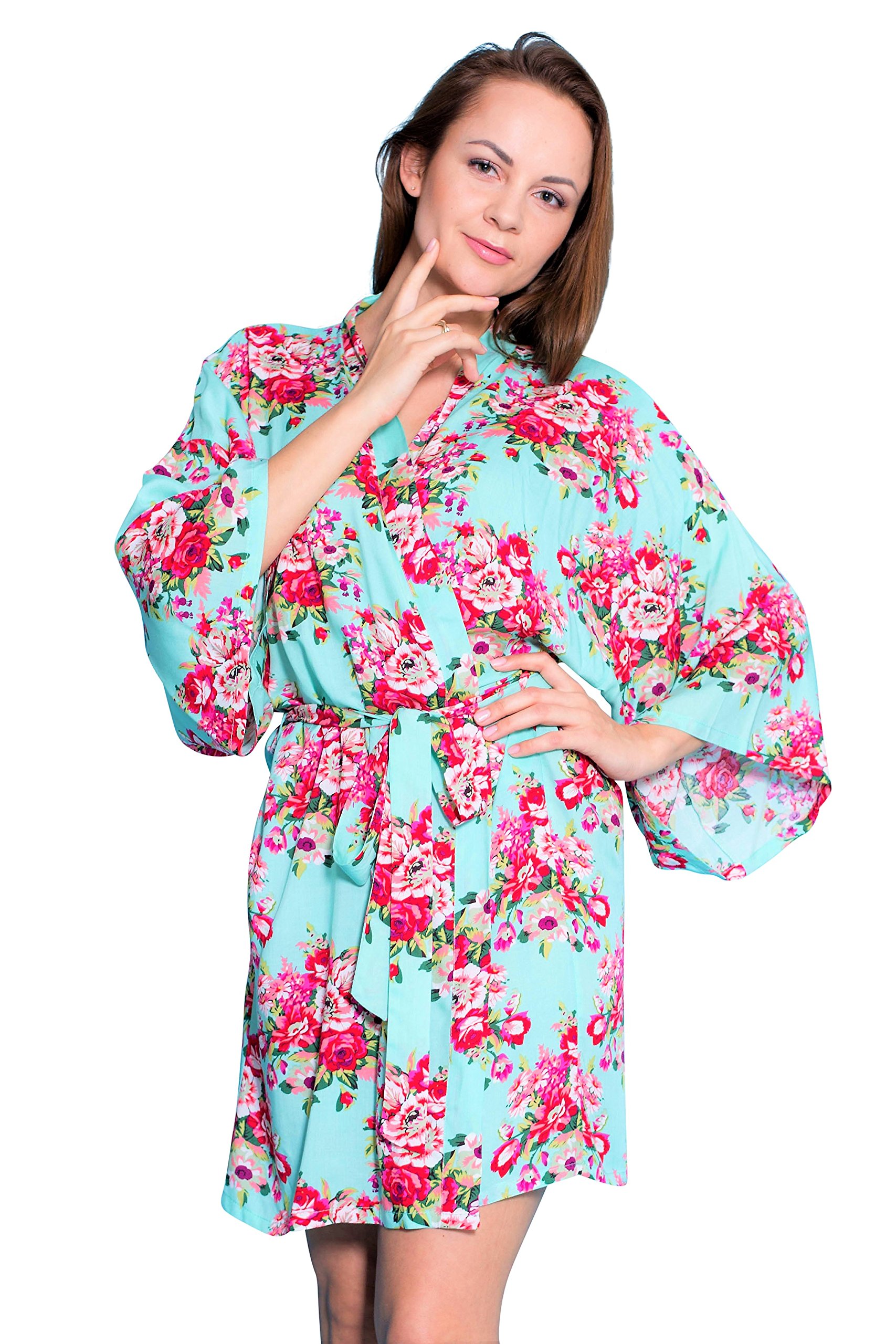 Cotton Floral Kimono Robes for Bride and Bridesmaids Wedding Party Gifts Mint