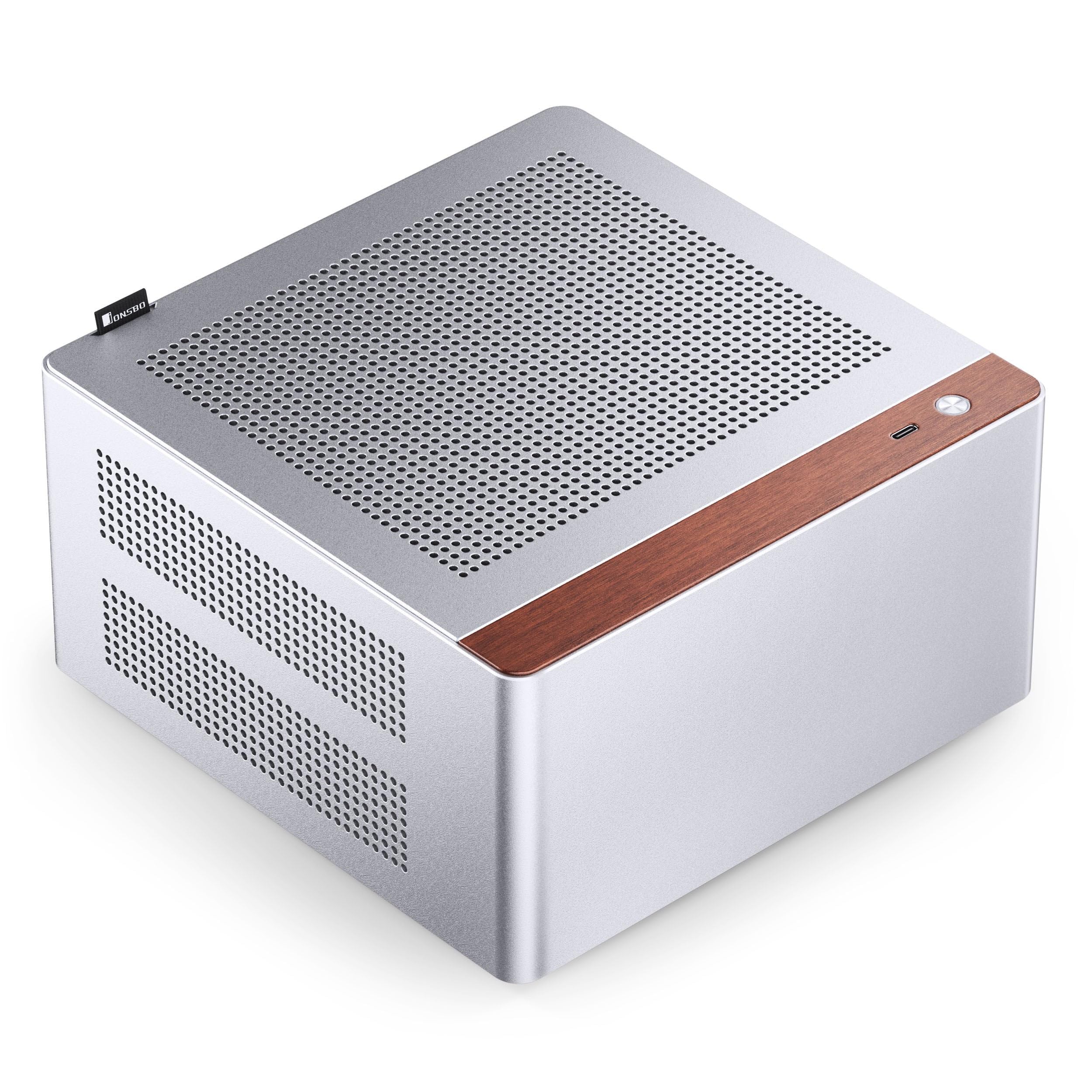 Jonsbo NV10 PC-Gehäuse Silber | Mini-ITX Case aus Aluminium & Stahl, kompaktes ITX-Gehäuse mit USB-C, Low-Profile GPU Support