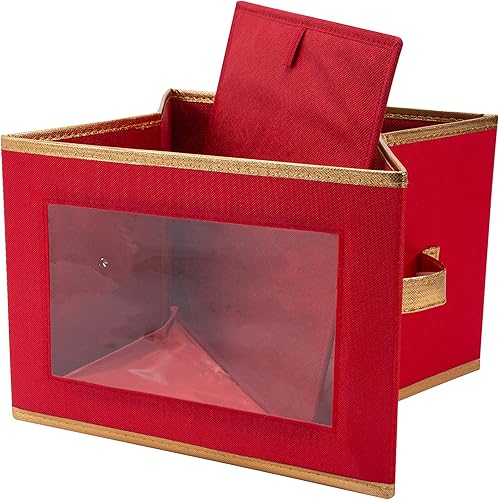 Miniatura 7 de Simplify Caja de almacenamiento de platos navideños  7.3 pulgadas  China navideña  12 separadores de fieltro  Ajuste de vajilla  Rojo