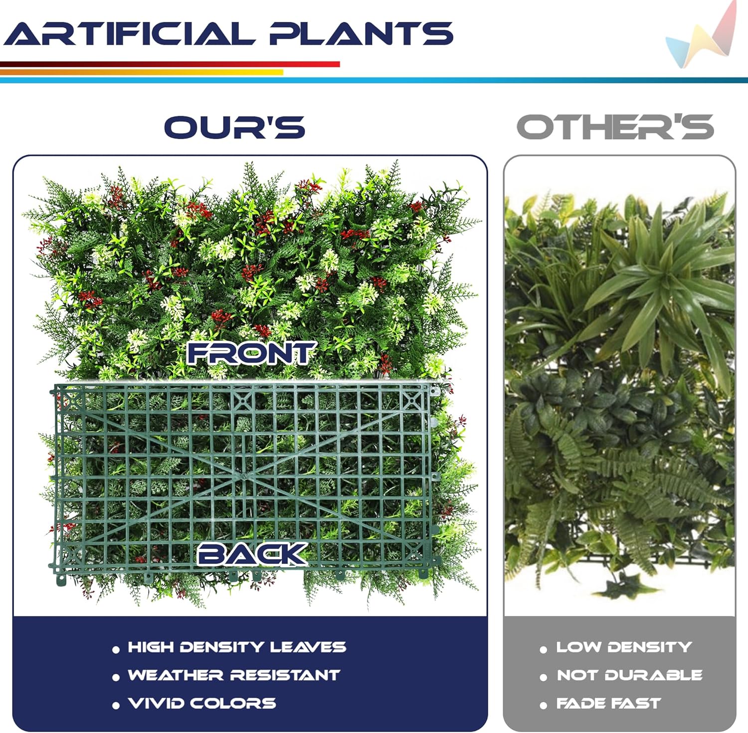 Windscreen4less 2 PCS 20"x20" Artificial Boxwood Panels Faux Plant Grass Green Wall Panel Decoration for Outdoor Indoor Garden Backyard (Style 16)