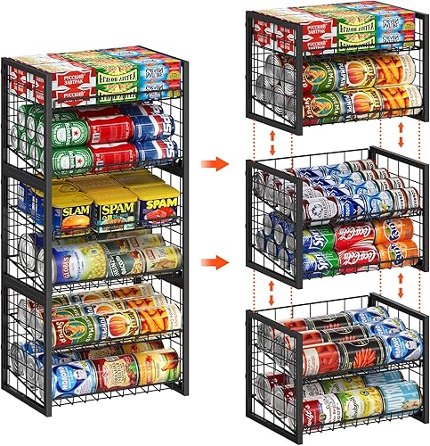 Miniatura 11 de X-cosrack Paquete de 2 organizadores apilables para latas de despensa, organizador de almacenamiento de latas de despensa ajustable y resistente de