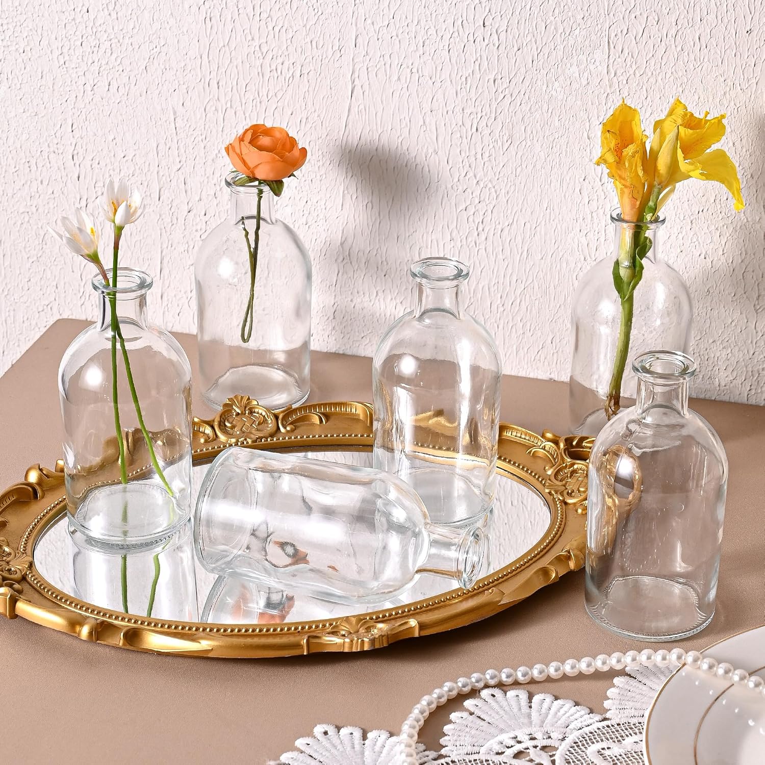 20 Pack Clear Glass Bud Vases for Centerpieces – Small Mini Flower Vases in Bulk, Vintage Decorative Bottle Vases for Table Decor, Home Accents, Wedding Reception, Party & Office Arrangements