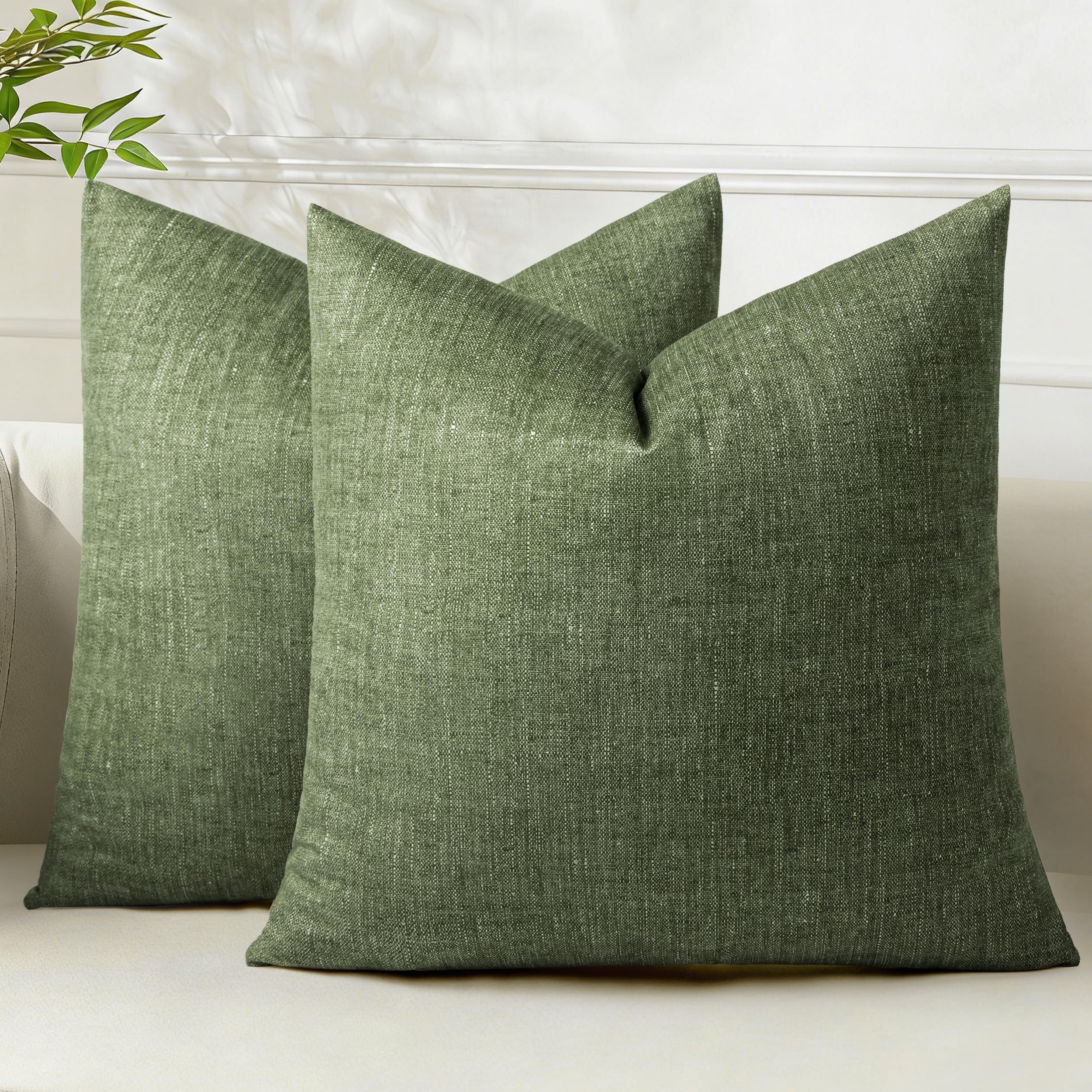 AELS Decorative Throw Pillow Covers 20x20, Set of 2, Soft Textured Look Printed Pillow Case, Modern Farmhouse Cushion Case for Bed Couch Sofa, Light Olive Green (Covers Only)