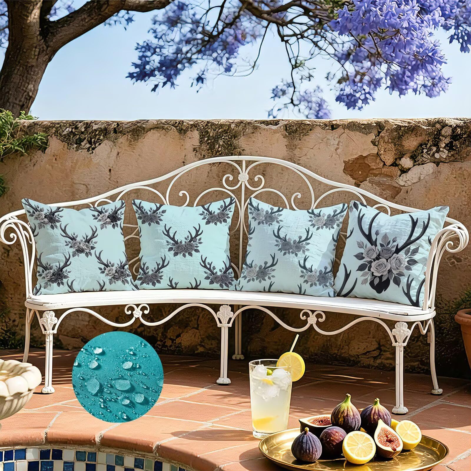 Blu Federe Cuscini Divano 60x60cm, Cuscini da Esterno Set de 4, Cod-99 | Velour Copricuscini Decorativi Letto Arredo, per Letto, Soggiorno, Giardino, Esterno, Casa Decorazione Set di 4 Fiore