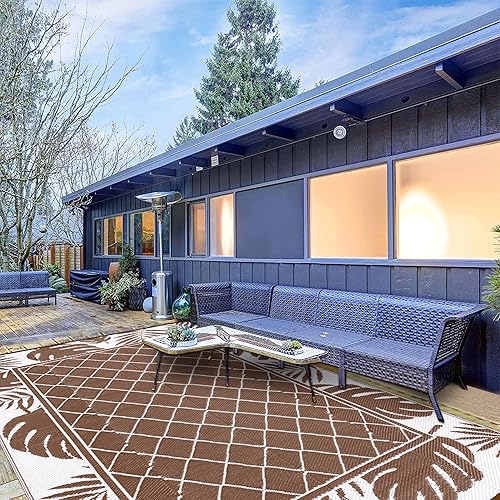 Miniatura 8 de Ileading Alfombra de exterior para patio, 6 x 9 pies, impermeable, reversible, de plástico, portátil, alfombra de camping para patio, balcón,