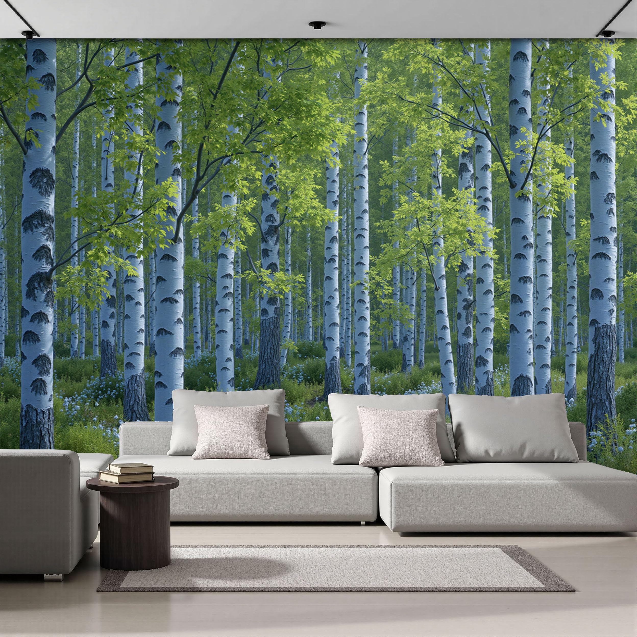 Papier peint forêt de bouleaux panoramique pour salon et chambre moderne
