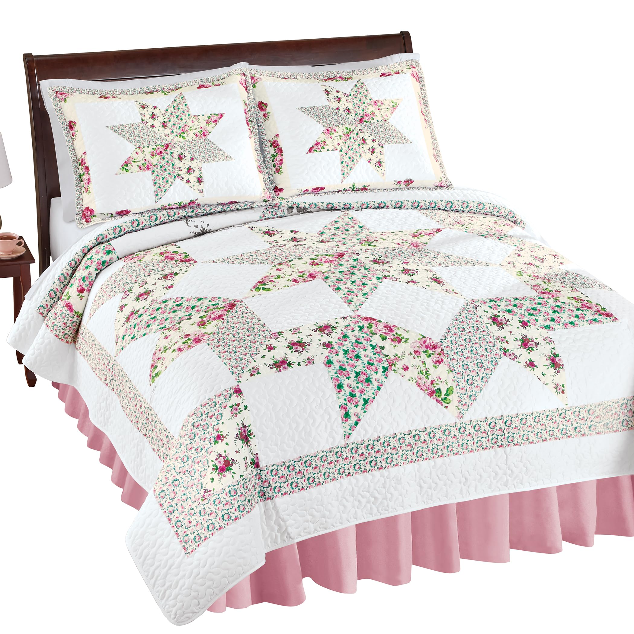 Collections Etc Ellie Rose Design Star Pattern Vermicelli Stitching Quilt