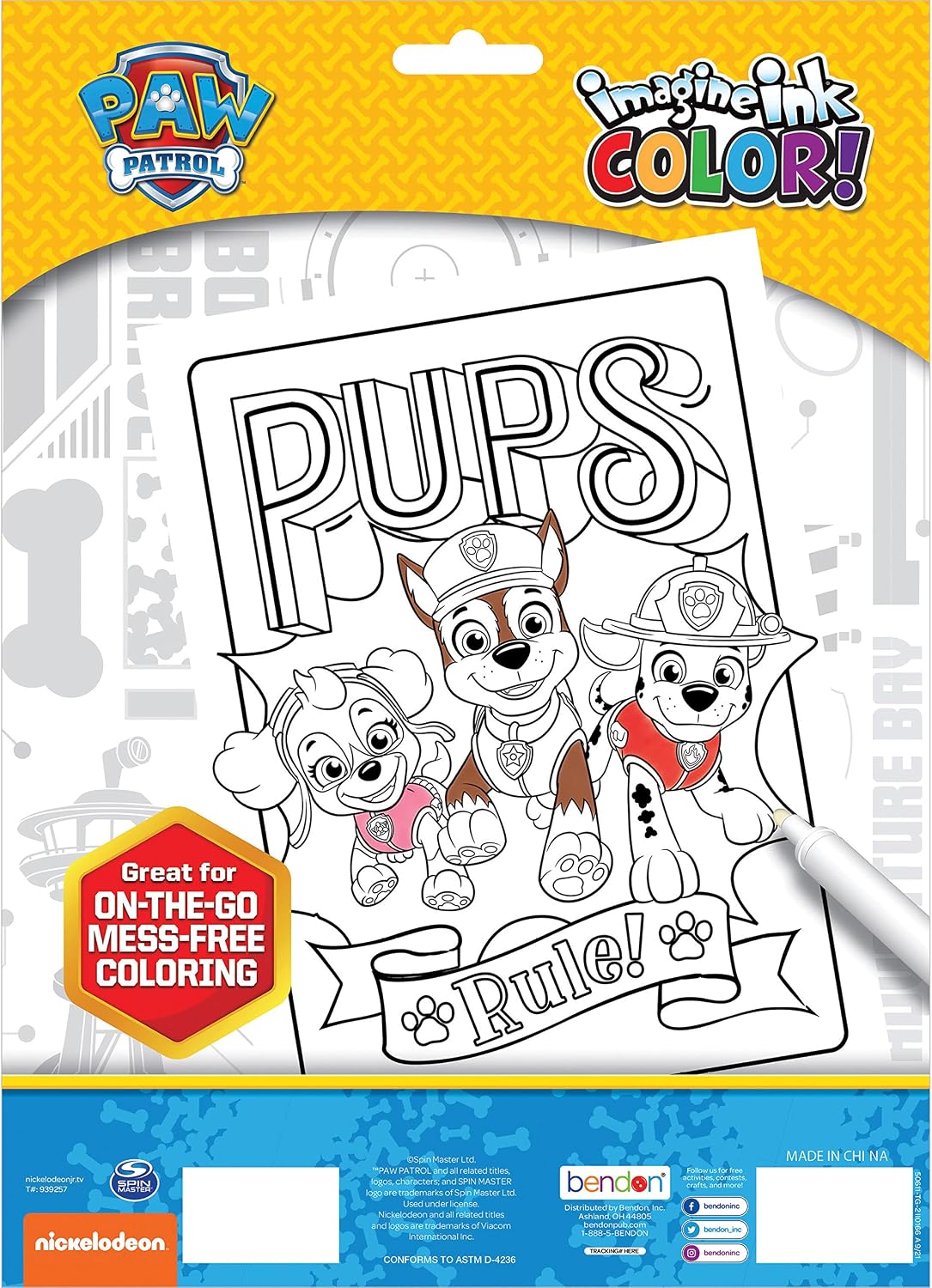 PAW Patrol 16 Page Imagine Ink Coloring Book, 6 Mini Mess Free Markers Bendon 50611