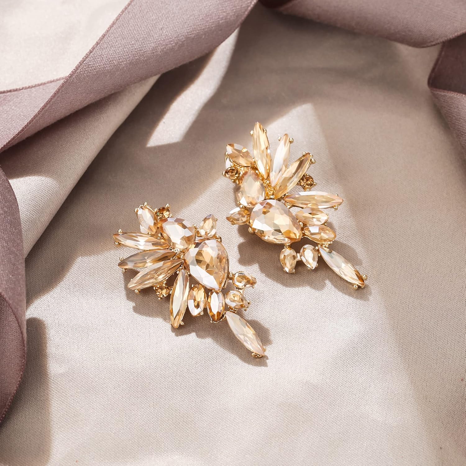 EVER FAITH Vintage Rhinestone Statement Earrings, Fashion Bling Colorful Marquise Drop Crystal Cluster Dangle Clip-on Earrings for Women - Image 4