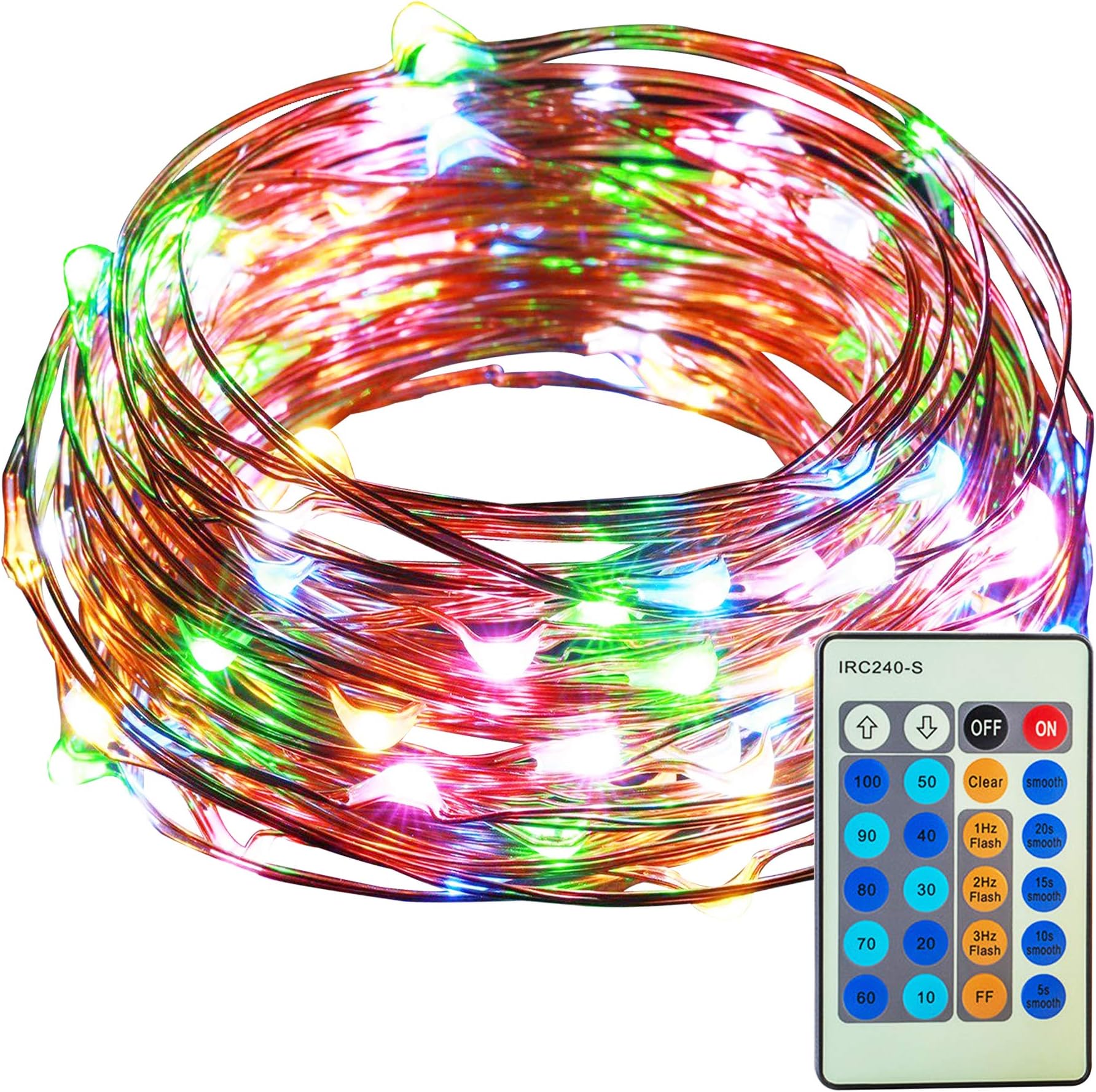 FIGROL 33ft 100 LED String Lights Dimmable with Remote Control, Waterproof Decorative Lights for Bedroom, Patio, Garden, Gate, Yard, Parties, Wedding. Christmas(Multi-Color)