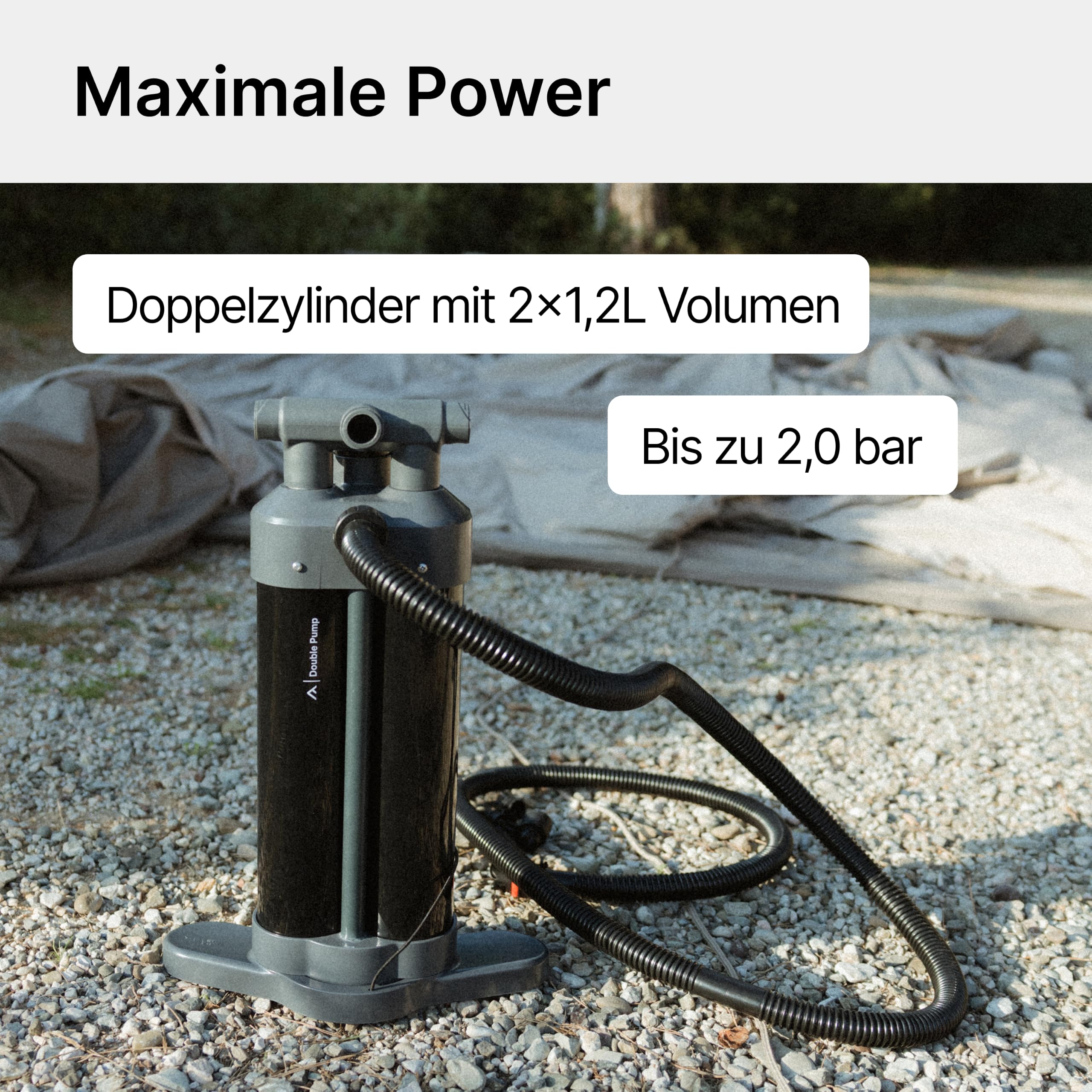 qeedo Luftpumpe Double Pump Doppelhub-Handpumpe 29 PSI/2,0 bar, Triple-Action, Manometer, für SUP, Kajak, Zelt & Luftmatratze