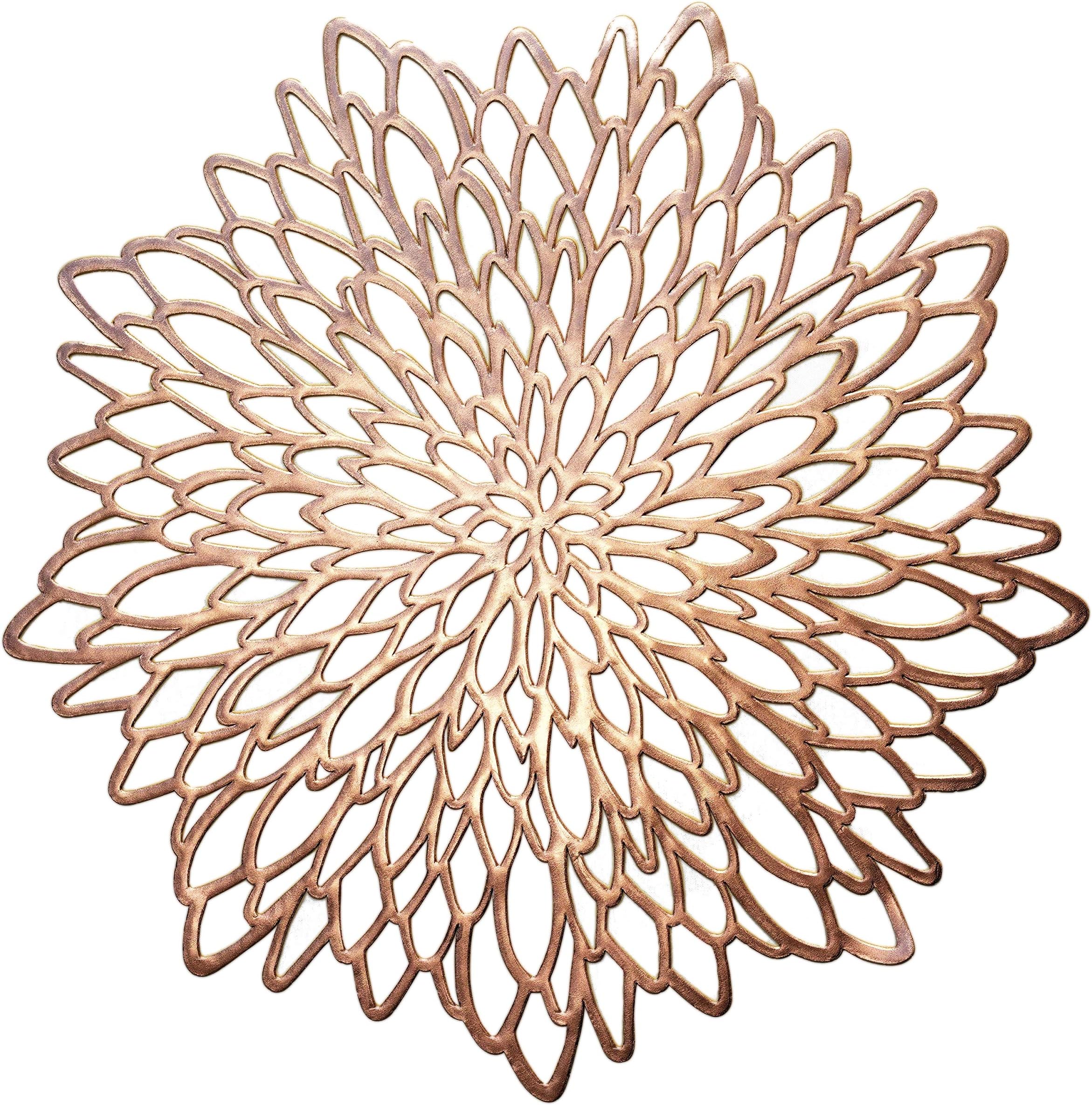 " OCCASIONS " 10 Pieces Pack Pressed Vinyl Metallic Placemats/Wedding Accent Centerpiece Placemat (Leaf, Rose Gold)
