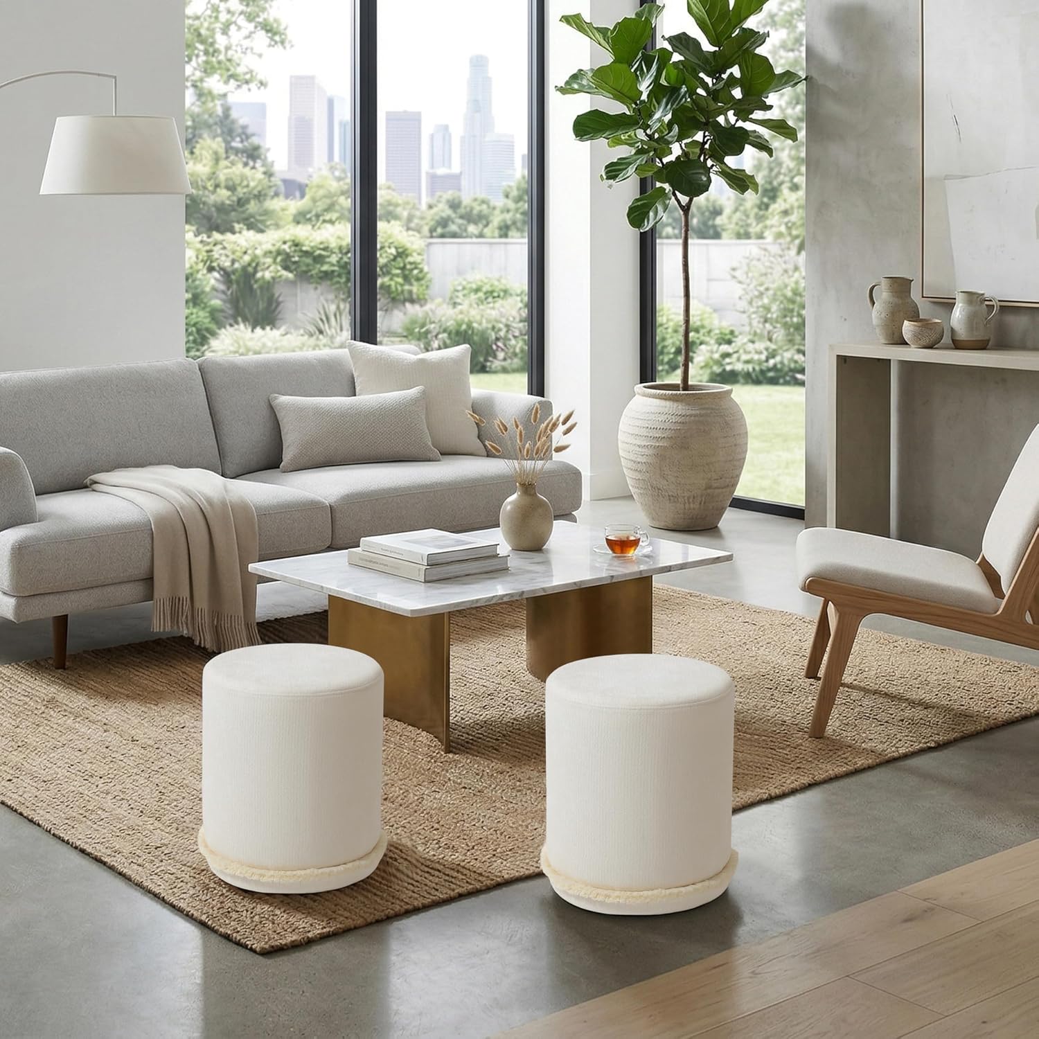 Get Set Style Modern Round Ottoman with Soft Padded Seat, Multifunctional Vanity Chairs for Makeup, Upholstered Footrest Stool Ottoman Foot Stool for Living Room, Bedroom