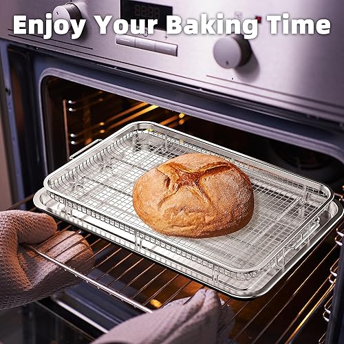 Miniatura 9 de YEPATER Cesta para freidora de aire, cesta gruesa para freidora de aire de tamaño extra grande para horno, sartén de aire de acero inoxidable de