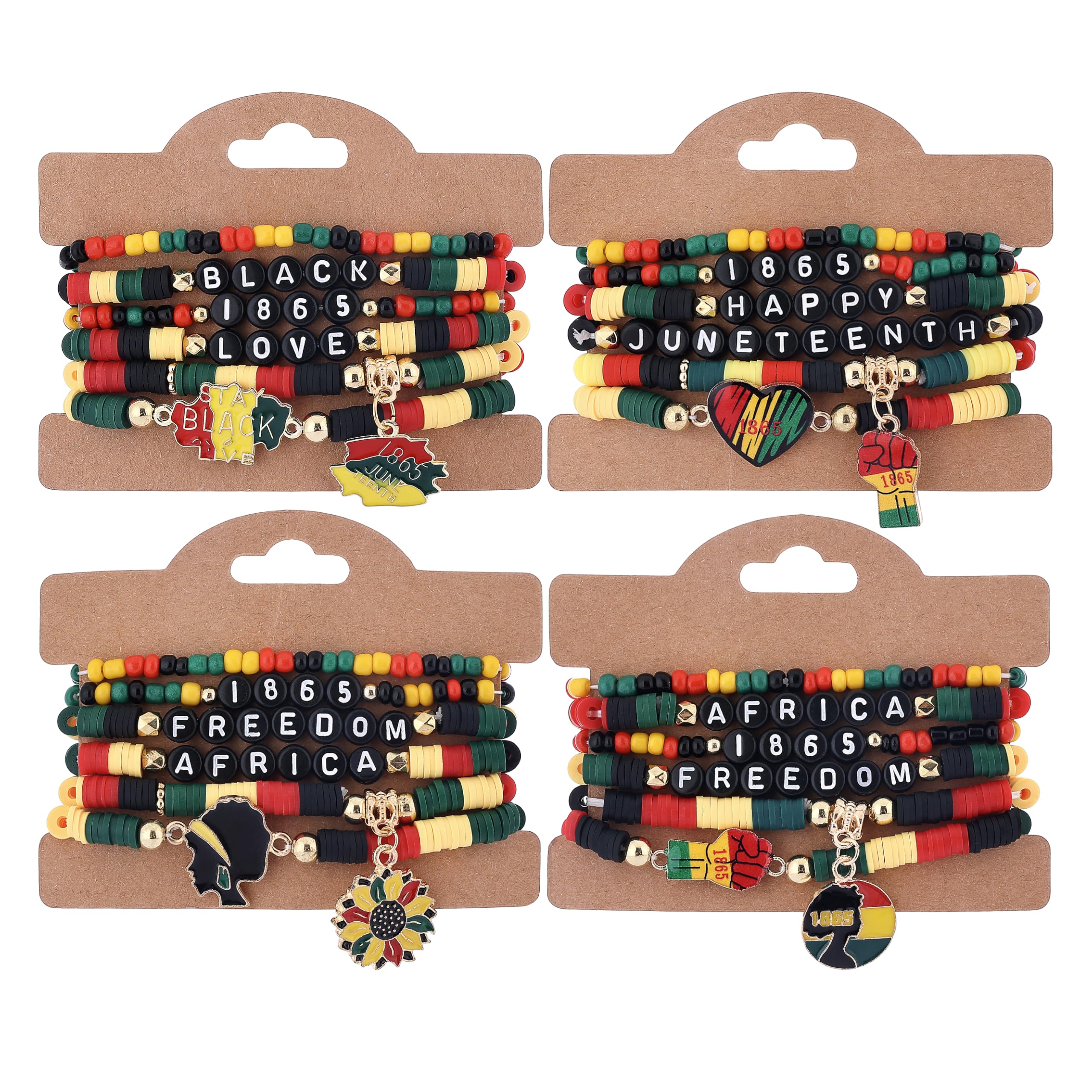 Taouzi 24Pcs Juneteenth Bracelets Happy Juneteenth Day Party Favors Accessories Freedom Black African Patriotic Friendship Bracelets Juneteenth Jewelry Gifts for Women