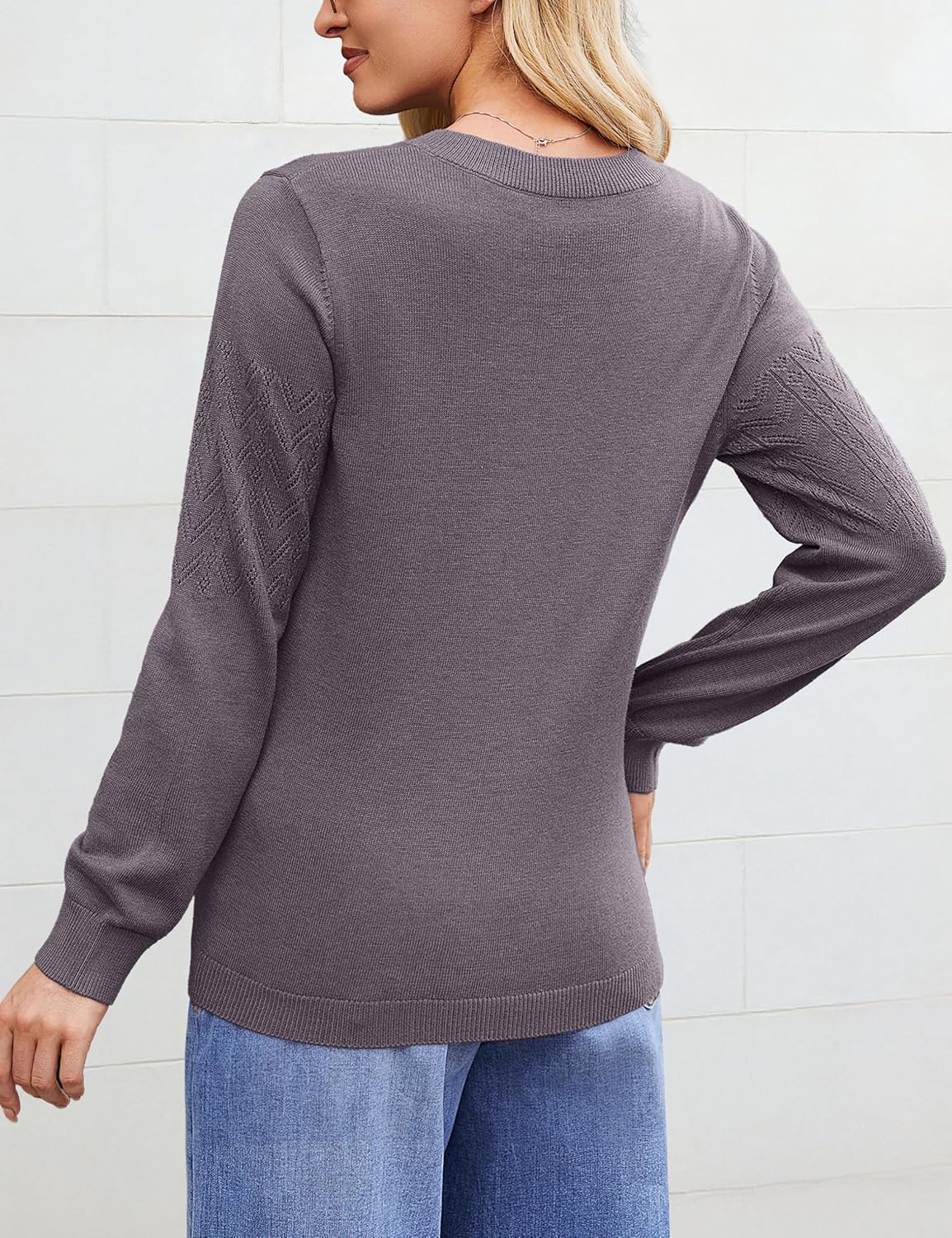 YUCOLEN Women's Wool Hollow Out Sweaters Long Sleeve Crochet Pullover V Neck Sweater Lightweight Knit Tops - Image 4