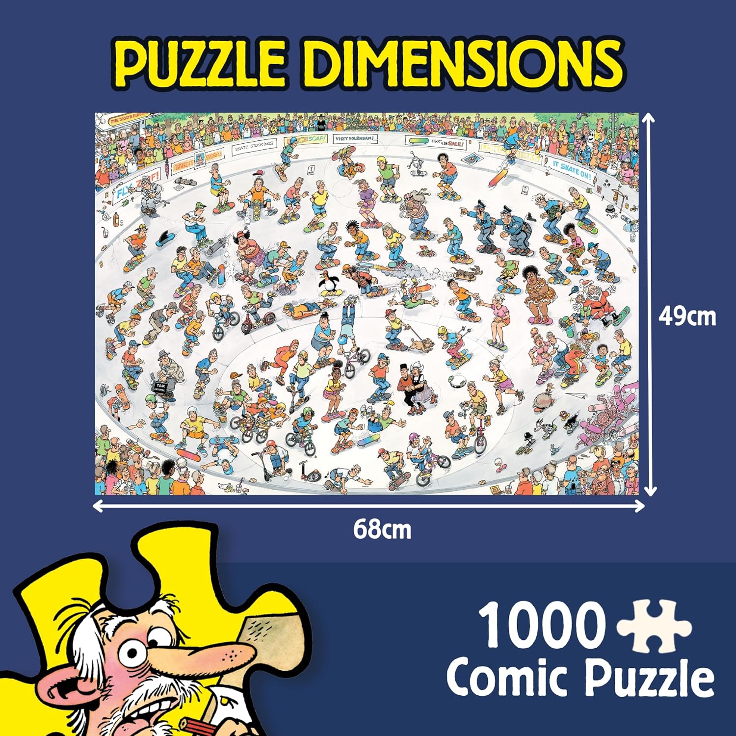 Jan van Haasteren - Skateboarding in the Bowl - 1000 Pieces - Hidden Object Puzzle for Adults, Escape Puzzle