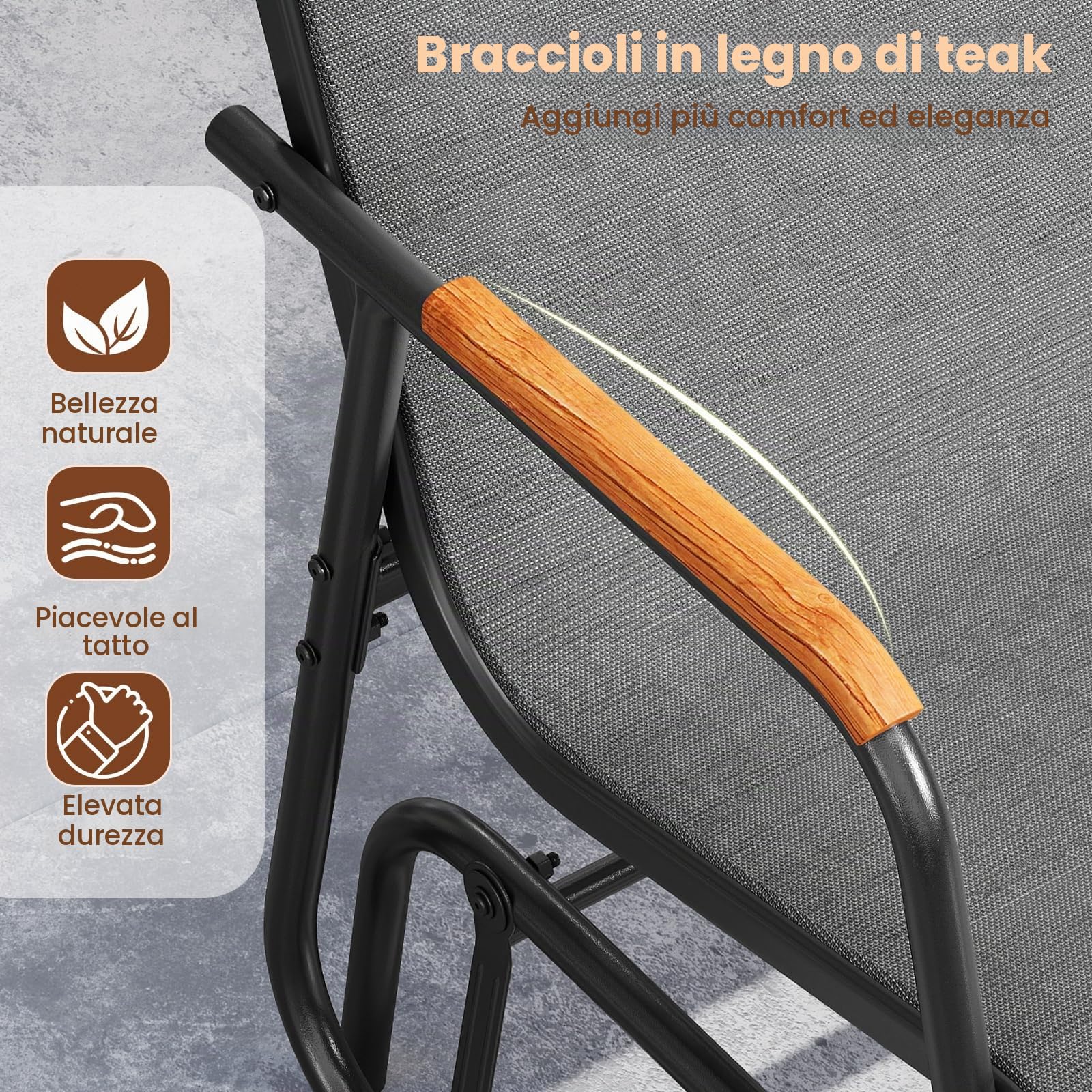 KOMFOTTEU Panca da giardino da 2/3 posti, in tessuto con braccioli curvi, panca per seduta fino a 300/450 kg, panca da giardino, balcone (74 x 115 x 84 cm)