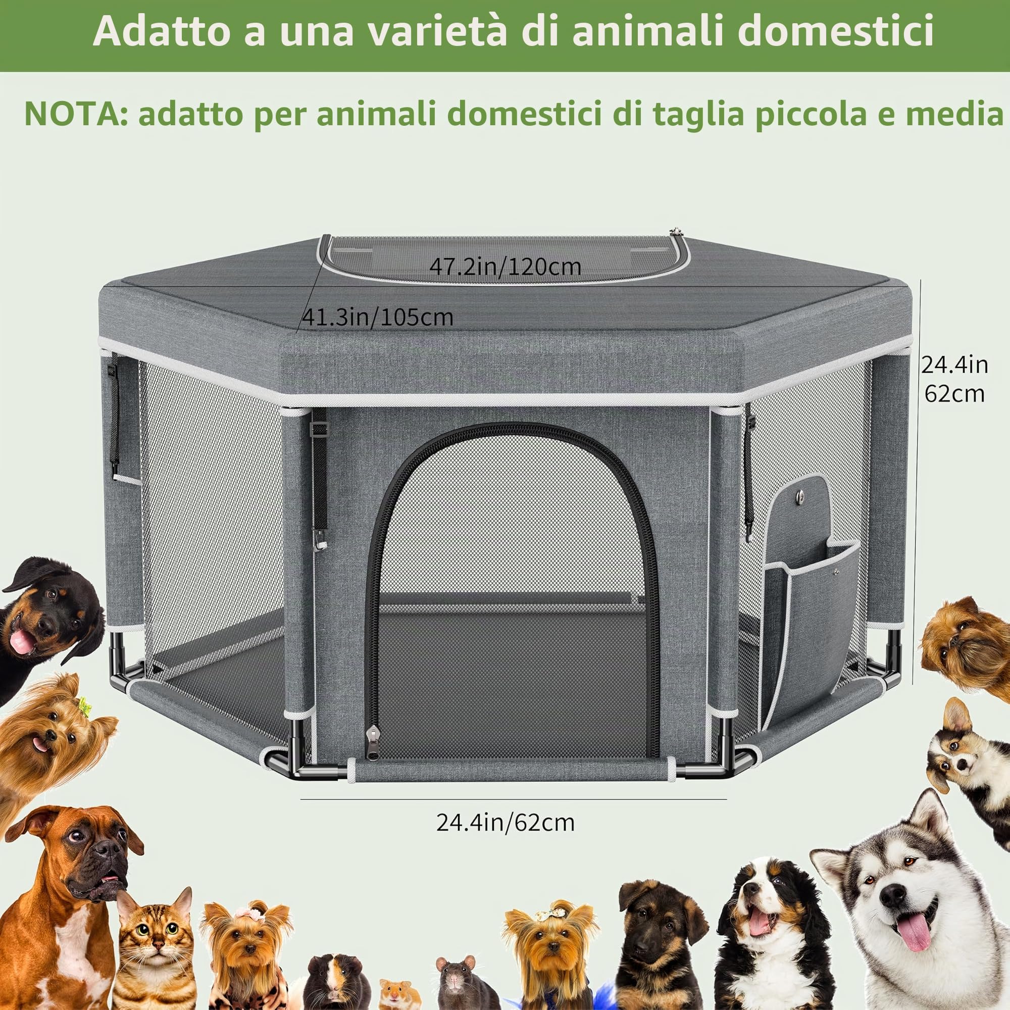 Cofanetto esagonale per cuccioli extra alti, box razze grandi e piccole, accessorio per cuccioli, indispensabile per cani, 122 x 65 cm